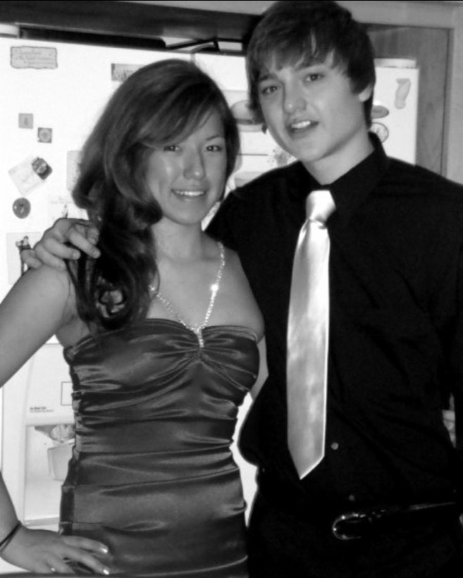 A black and white portrait of Chazlyn and Nicolas