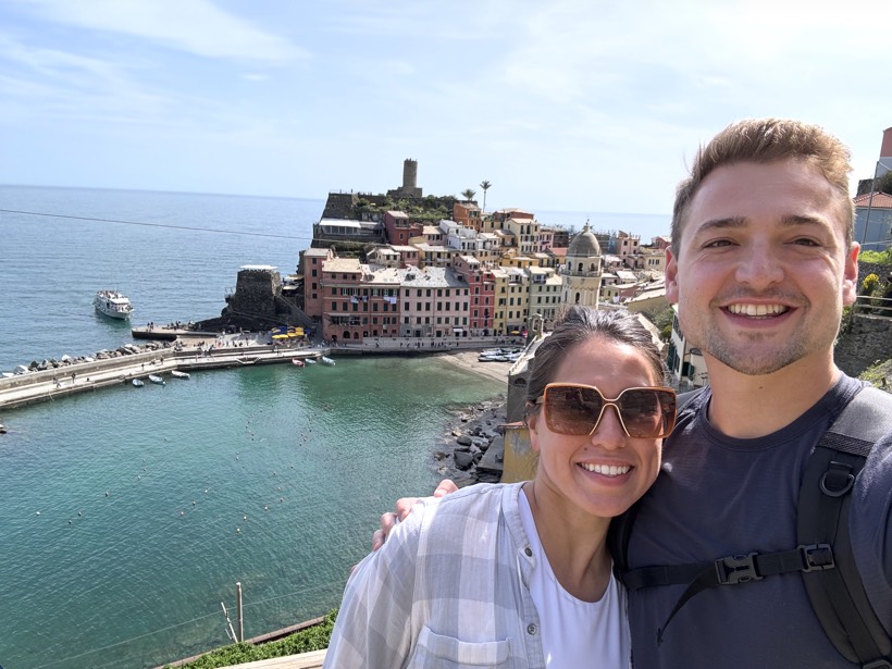 Chazlyn and Nicolas above Vernazza on the Italian coast