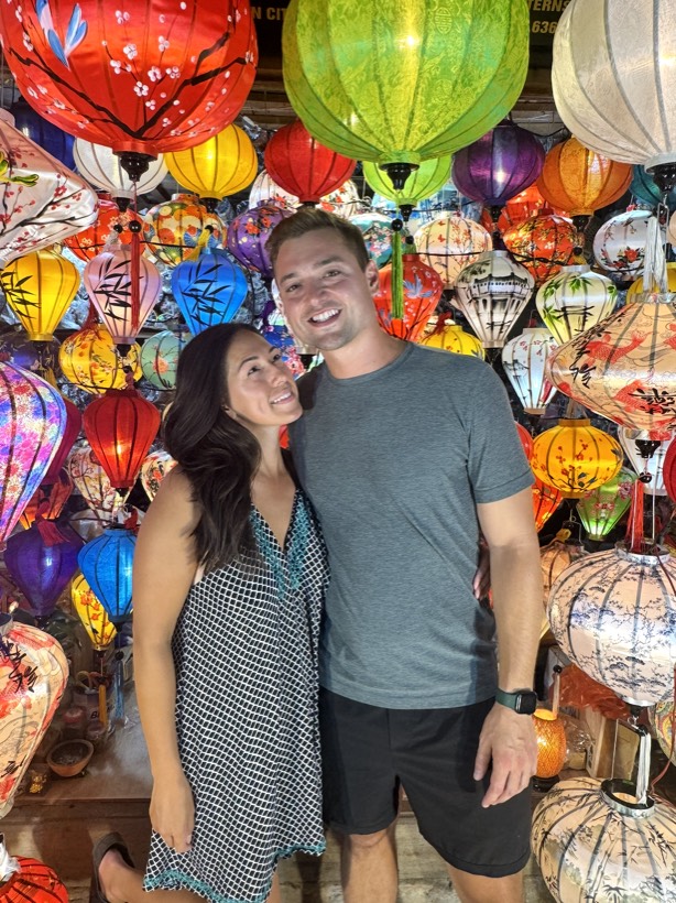 Chazlyn and Nicolas among the lanterns of Hoi An